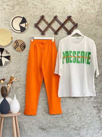 Oversize Sloganlı Tshirt (Taş)