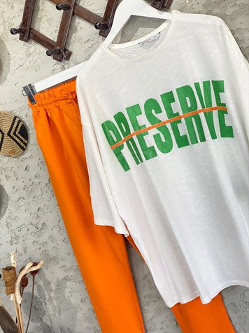 Oversize Sloganlı Tshirt (Taş)