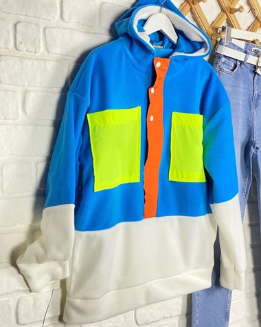 Oversize Tasarım Polar Sweat (Mavi)