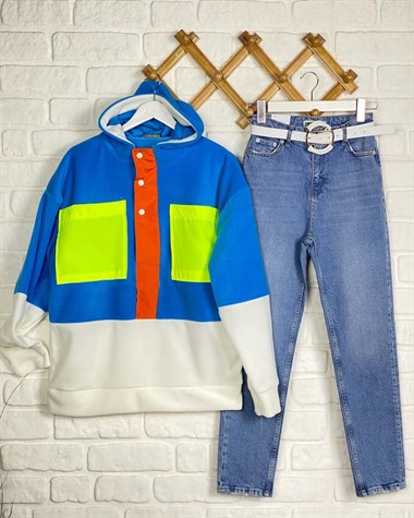 Oversize Tasarım Polar Sweat (Mavi)