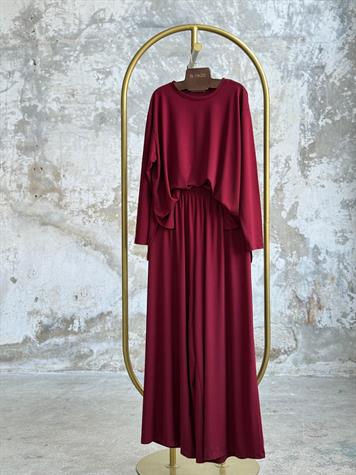 Oys Kumaş Oversize Bol Paçalı Takım (Bordo)