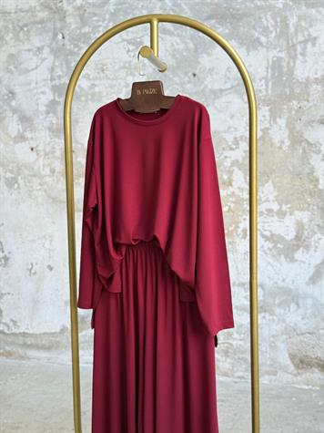 Oys Kumaş Oversize Bol Paçalı Takım (Bordo)