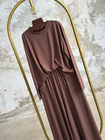 Oys Kumaş Oversize Bol Paçalı Takım (Kahve)