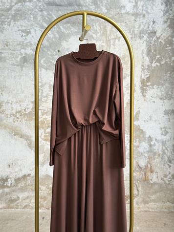 Oys Kumaş Oversize Bol Paçalı Takım (Kahve)