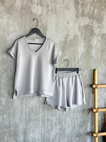 Oysho Kumaş Basic Model Şortlu Takım (Gri)