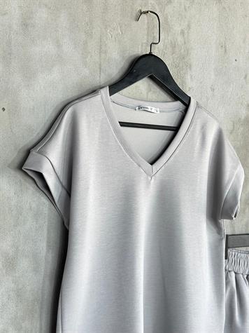 Oysho Kumaş Basic Model Şortlu Takım (Gri)