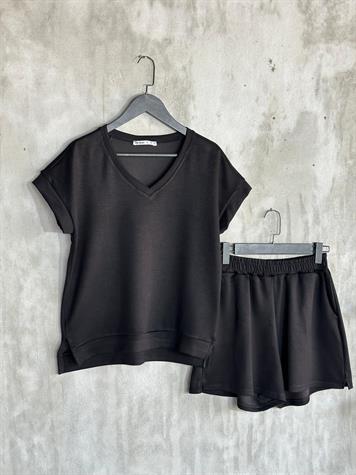 Oysh Kumaş Basic Model Şortlu Takım (Siyah)