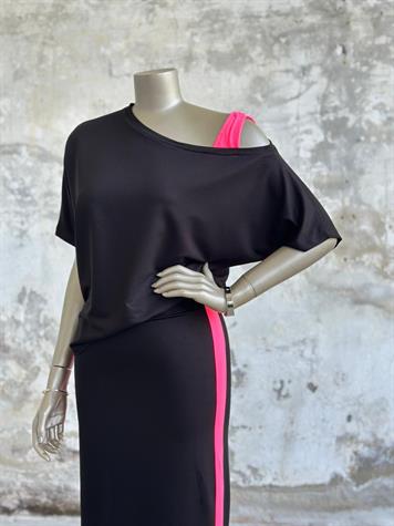 Oysh Kumaş Şerit Detaylı Takım (Neon Pembe)