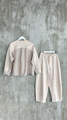 Oysho Kumaş Sweat Gömlekli Şalvar Model Takım (Bej)