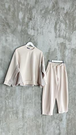 Oysho Kumaş Sweat Gömlekli Şalvar Model Takım (Bej)