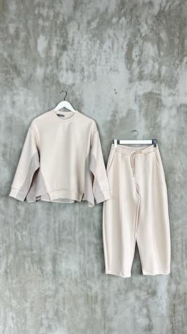 Oysho Kumaş Sweat Gömlekli Şalvar Model Takım (Bej)