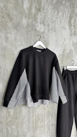 Oysho Kumaş Sweat Gömlekli Şalvar Model Takım (Siyah)