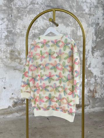 Özel Tasarım Komple Tül Üzeri Organze Çiçekli Kazak (Pembe)