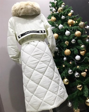 Özel Üretim Kürk Kapşonlu Diz Altı Şişme Mont