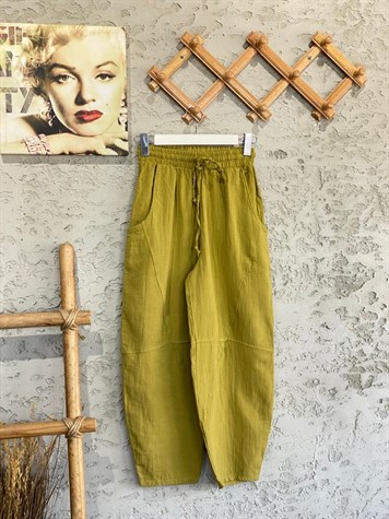 Paça Detaylı Bol Kesim Cepli Pantolon (Yağ Yeşili)