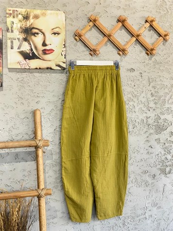 Paça Detaylı Bol Kesim Cepli Pantolon (Yağ Yeşili)
