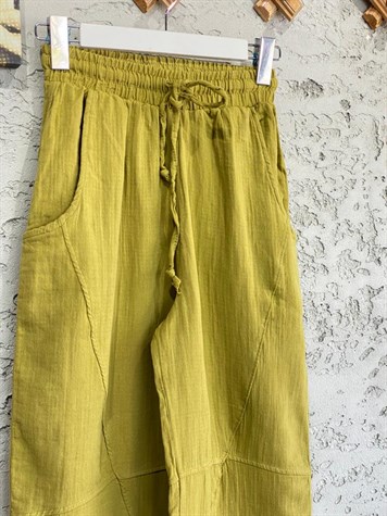 Paça Detaylı Bol Kesim Cepli Pantolon (Yağ Yeşili)