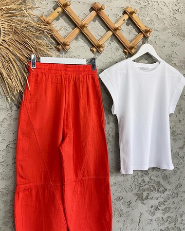Paça Detaylı Bol Kesim Cepli Pantolon (Orange)