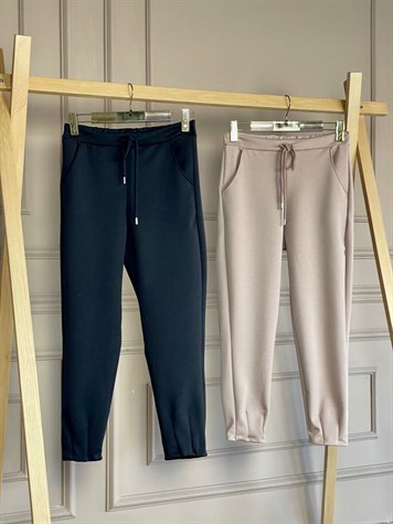 Paça Detaylı Scuba Kumaş Pantolon (Siyah)
