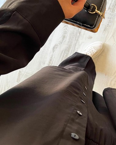 Paça Düğme Detay Şalvar Pantolon Takım (Siyah)