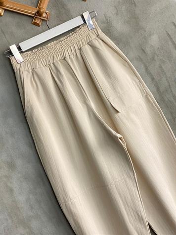 Paçası Çıtçıt Detaylı Yumuşak Gabardin Kumaş Pantolon (Bej)