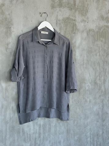 Pamuk Keten Oversize Gömlek (Antrasit)