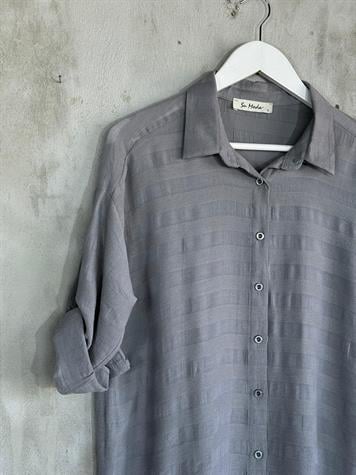 Pamuk Keten Oversize Gömlek (Antrasit)