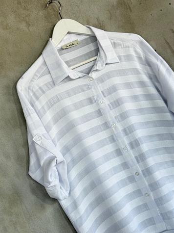 Pamuk Keten Oversize Gömlek (Beyaz)