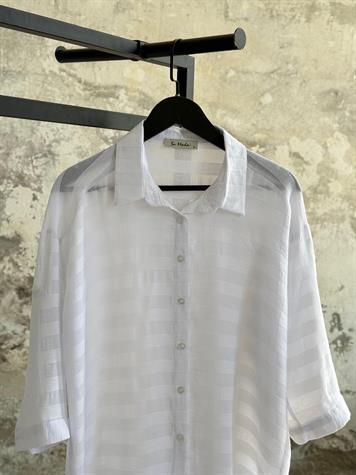 Pamuk Keten Oversize Gömlek (Beyaz)