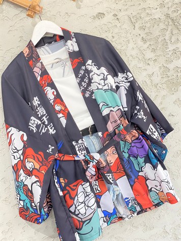 Pamuk Şifon Siyah Tasarım Kimono
