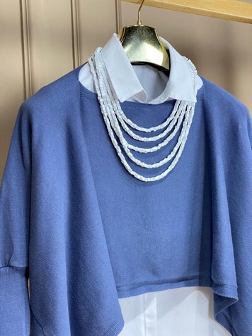Panço Dokuma Tasarım Kazak (Denim)