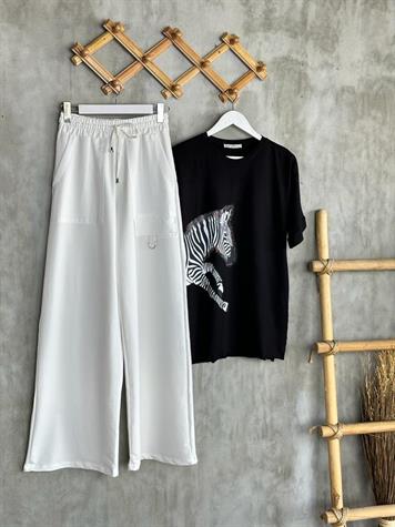 Paraşüt Cep Detaylı Geniş Paça Pantolon (Beyaz)