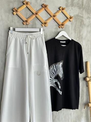 Paraşüt Cep Detaylı Geniş Paça Pantolon (Beyaz)