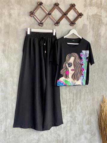 Paraşüt Kumaş Bol Pantolon (Siyah)
