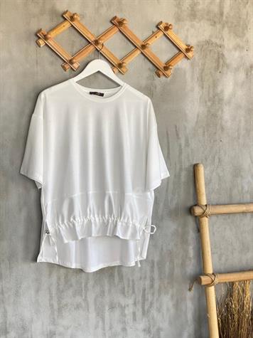 Paraşüt Kumaş Ön Büzgülü Tshirt (Ekru)
