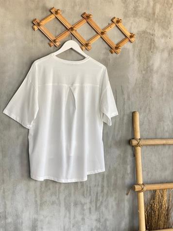 Paraşüt Kumaş Ön Büzgülü Tshirt (Ekru)