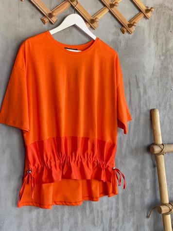 Paraşüt Kumaş Ön Büzgülü Tshirt (Oranj)