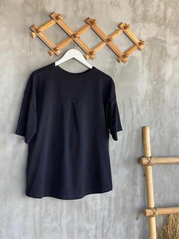 Paraşüt Kumaş Ön Büzgülü Tshirt (Siyah)