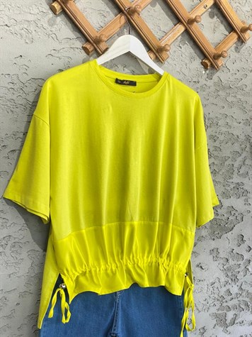 Paraşüt Kumaş Ön Büzgülü Tshirt (Yağ Yeşil)
