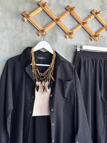 Paraşüt Kumaş Şalvar Pantolonlu Takım (Siyah)