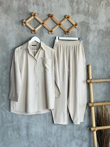 Paraşüt Kumaş Şalvar Pantolonlu Takım (Taş)