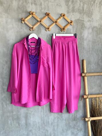 Paraşüt Kumaş Şalvar Pantolonlu Takım (Pembe)