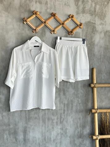 Paraşüt Kumaş Şortlu Takım (Beyaz)