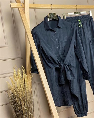 Paraşüt Kumaş Tunik Gömlek (SİYAH)