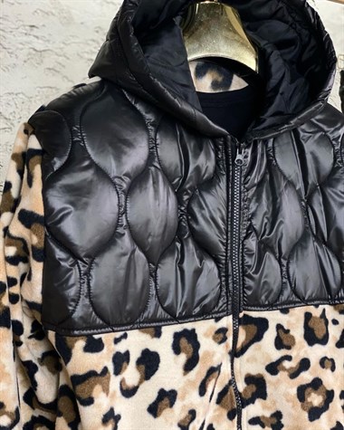 Parlak Kapitoneli Leopar Kürk Sweat