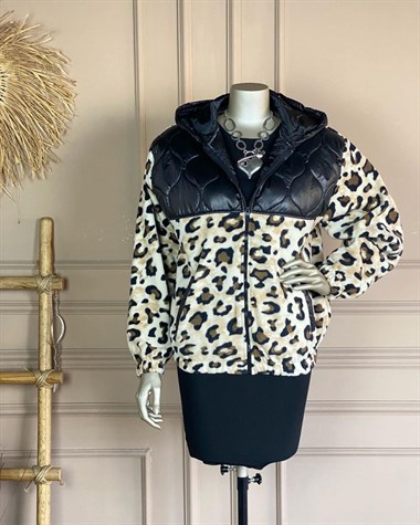 Parlak Kapitoneli Leopar Kürk Sweat