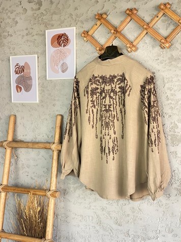 Payetli Özel El İşlemeli Kimono (Camel)
