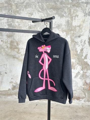 Pembe Panter Baskılı Taş Yıkamalı Sweat (Antrasit)