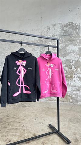Pembe Panter Baskılı Taş Yıkamalı Sweat (Antrasit)