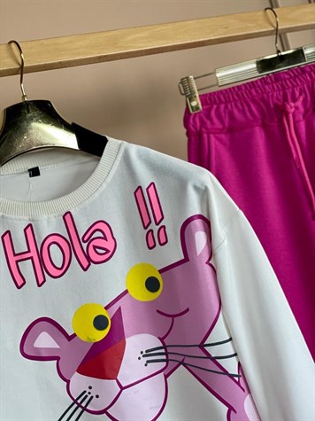 Pembe Panter Baskılı Tunik Sweat (Beyaz)